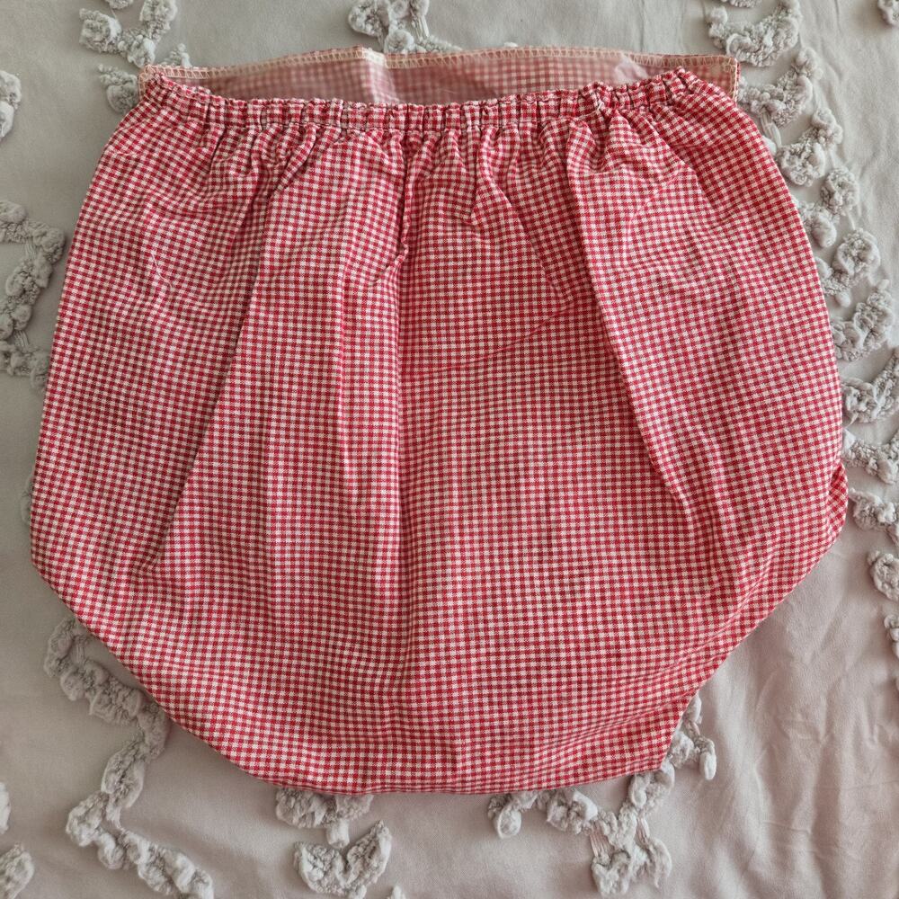 Vintage 70s Crib-Age Fashion 2 Pc Baby Outfit XL Red White Gingham Americana - Picture 7 of 11